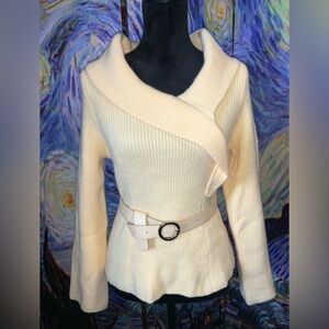 Yellow medium faux wrap sweater with matching belt